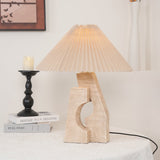 Natural Yellow Travertine Pillar Table Lamp with White Fabric Shade for Modern Interior Decor