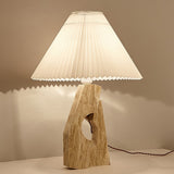 Natural Yellow Travertine Pillar Table Lamp with White Fabric Shade for Modern Interior Decor
