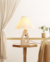 Natural Yellow Travertine Pillar Table Lamp with White Fabric Shade for Modern Interior Decor