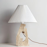 Natural Yellow Travertine Pillar Table Lamp with White Fabric Shade for Modern Interior Decor