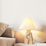 Natural Yellow Travertine Pillar Table Lamp with White Fabric Shade for Modern Interior Decor