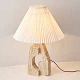 Natural Yellow Travertine Pillar Table Lamp with White Fabric Shade for Modern Interior Decor