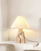Natural Yellow Travertine Pillar Table Lamp with White Fabric Shade for Modern Interior Decor