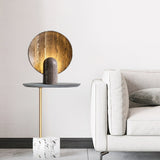 Modern Travertine Stone Eclipse Table Lamp Minimalist Circular Nightstand Lighting