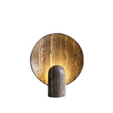 Modern Travertine Stone Eclipse Table Lamp Minimalist Circular Nightstand Lighting