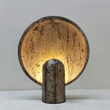 Modern Travertine Stone Eclipse Table Lamp Minimalist Circular Nightstand Lighting
