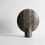 Modern Travertine Stone Eclipse Table Lamp Minimalist Circular Nightstand Lighting