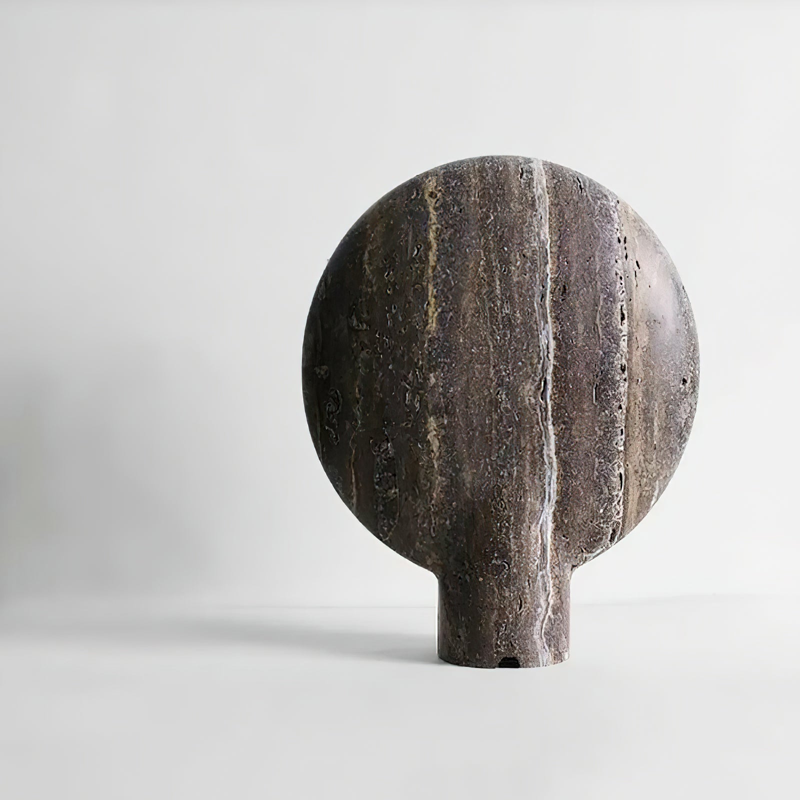 Modern Travertine Stone Eclipse Table Lamp Minimalist Circular Nightstand Lighting