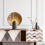 Modern Travertine Stone Eclipse Table Lamp Minimalist Circular Nightstand Lighting