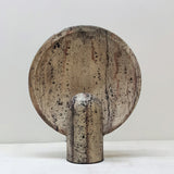 Modern Travertine Stone Eclipse Table Lamp Minimalist Circular Nightstand Lighting