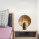 Modern Travertine Stone Eclipse Table Lamp Minimalist Circular Nightstand Lighting