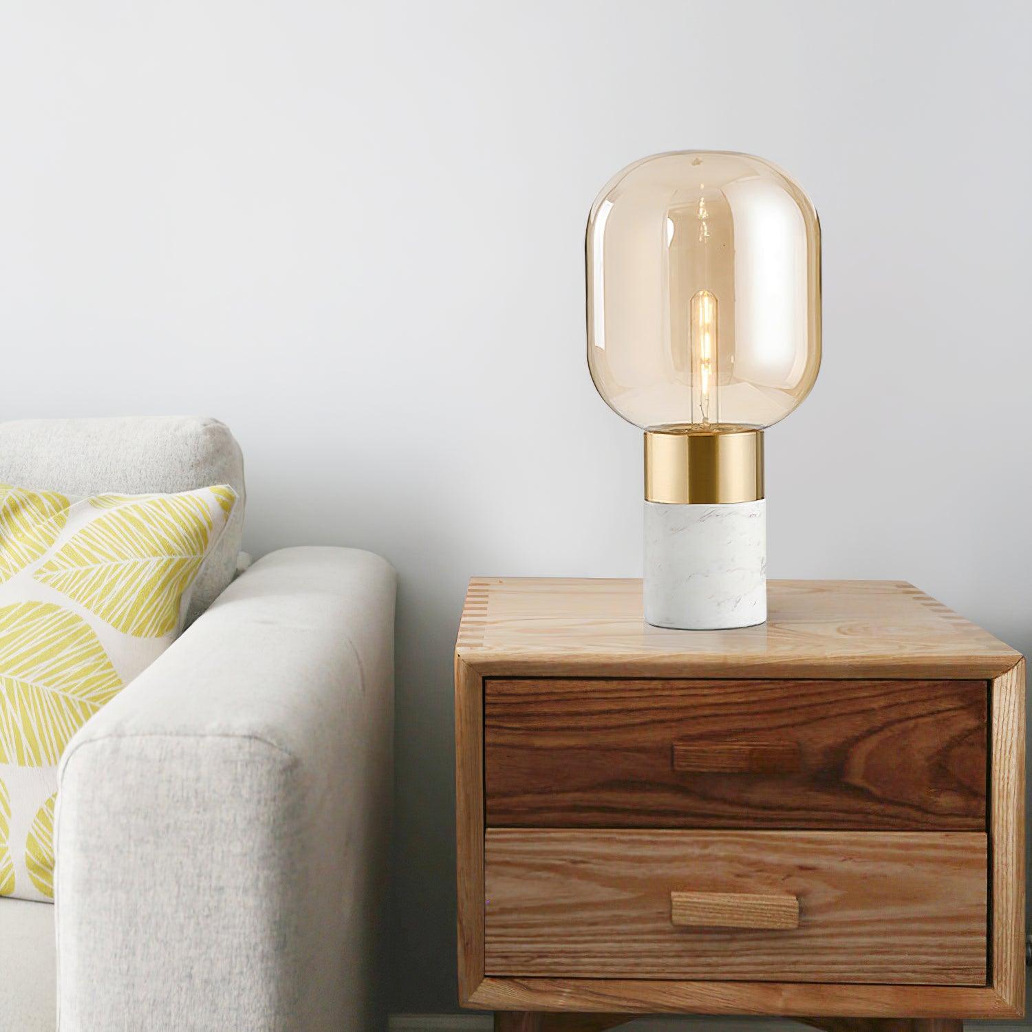 Storm Marble and Glass Table Lamp with Gold Finish for Modern Interior Lighting