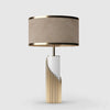 Streamline Modern Gold Marble Table Lamp with Champagne Fabric Shade and White Lacquered Base