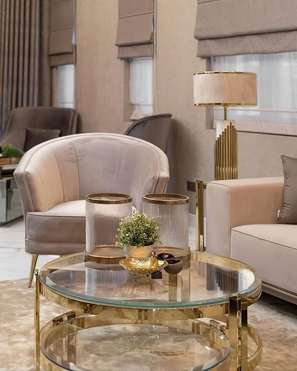 Streamline Modern Gold Marble Table Lamp with Champagne Fabric Shade and White Lacquered Base
