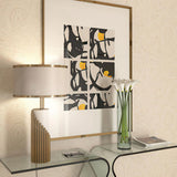 Streamline Modern Gold Marble Table Lamp with Champagne Fabric Shade and White Lacquered Base