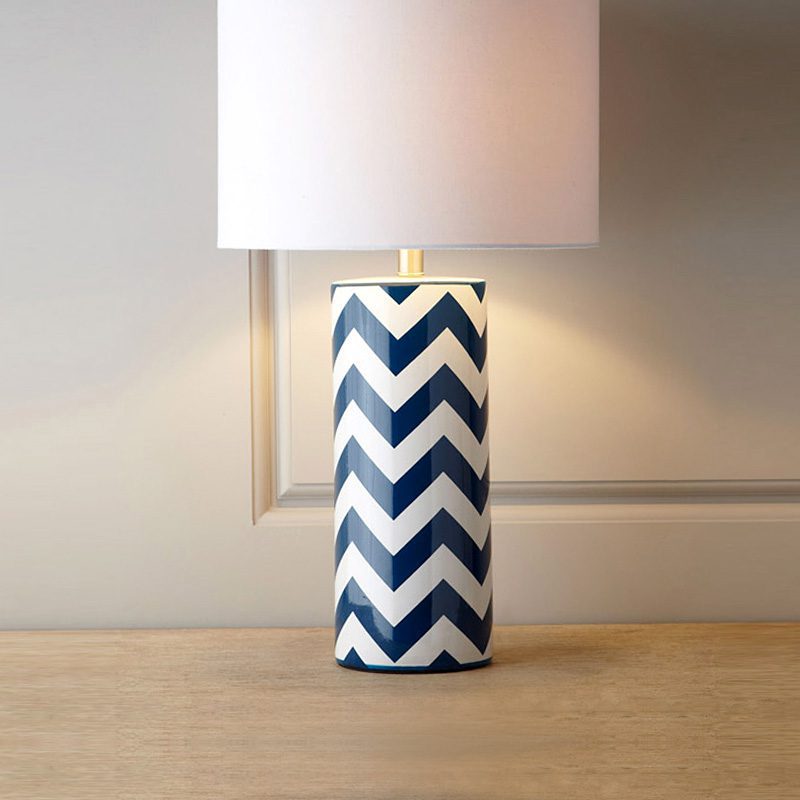 modern-navy-striped-wave-ceramic-table-lamp-with-cream-cotton-drum-shade-for-bedroom