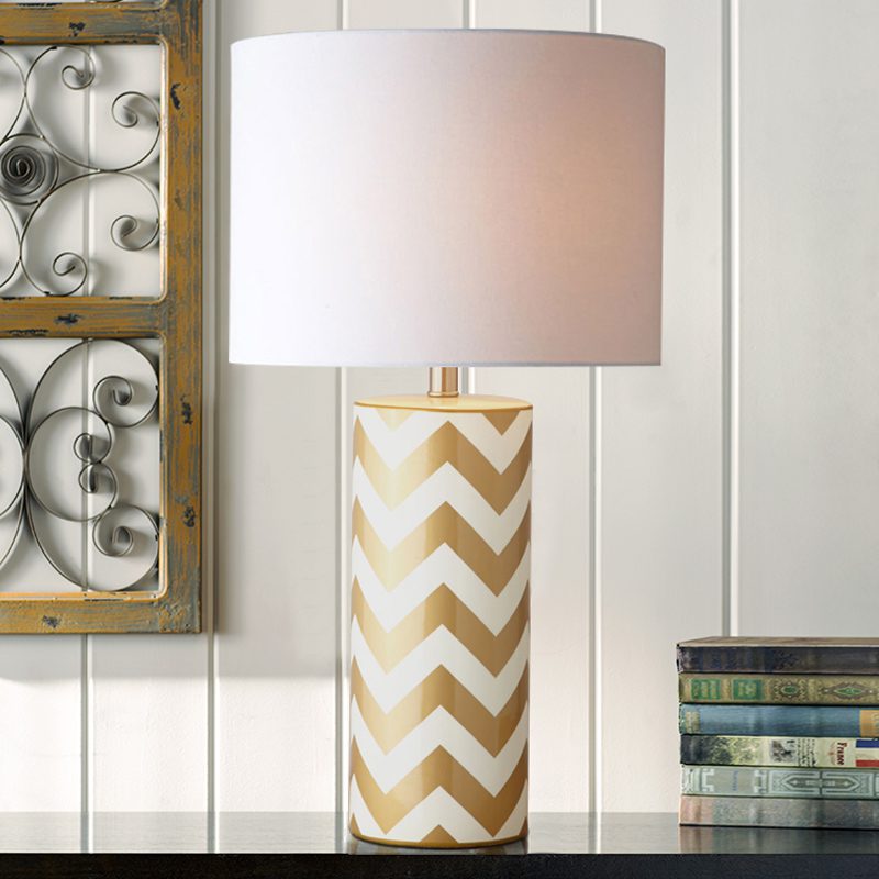 modern-navy-striped-wave-ceramic-table-lamp-with-cream-cotton-drum-shade-for-bedroom