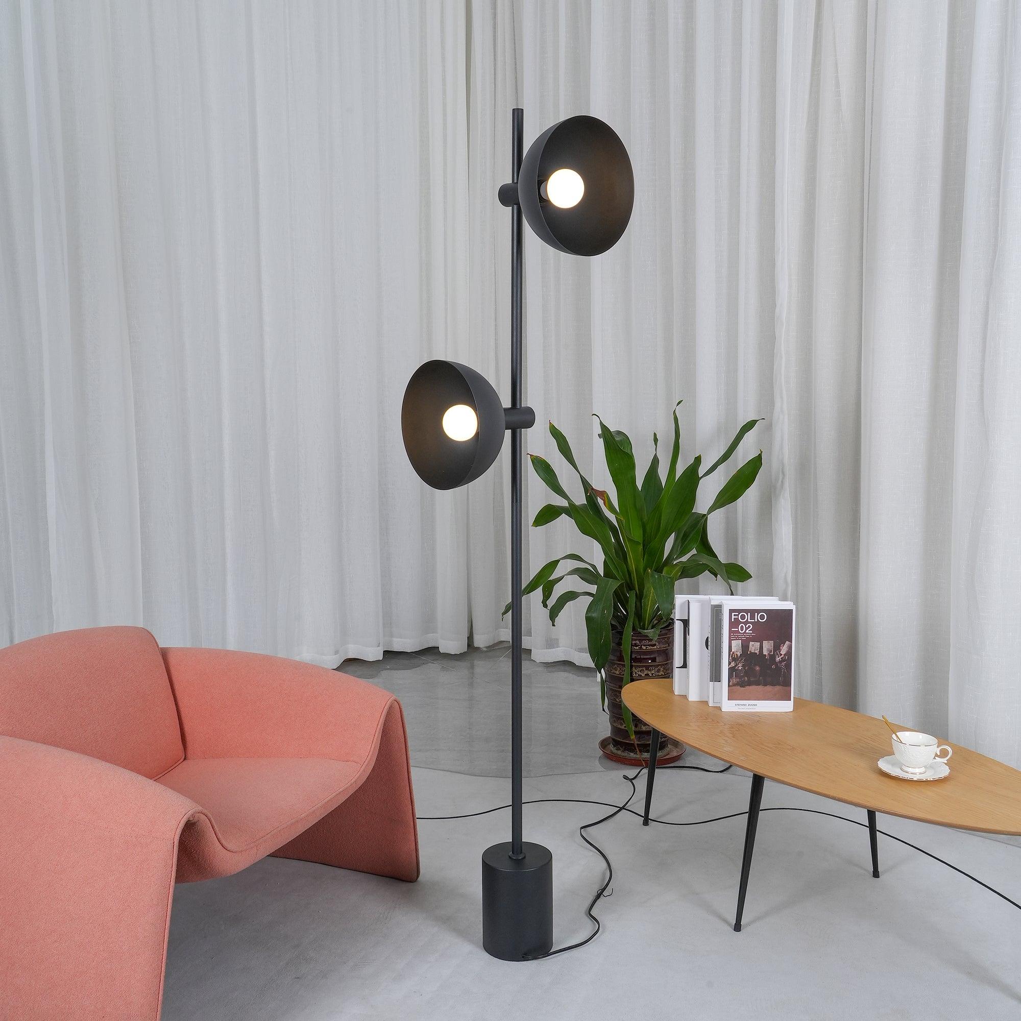 Modern Photographer Studio Standing Floor Lamp with Dual White Glass Shades