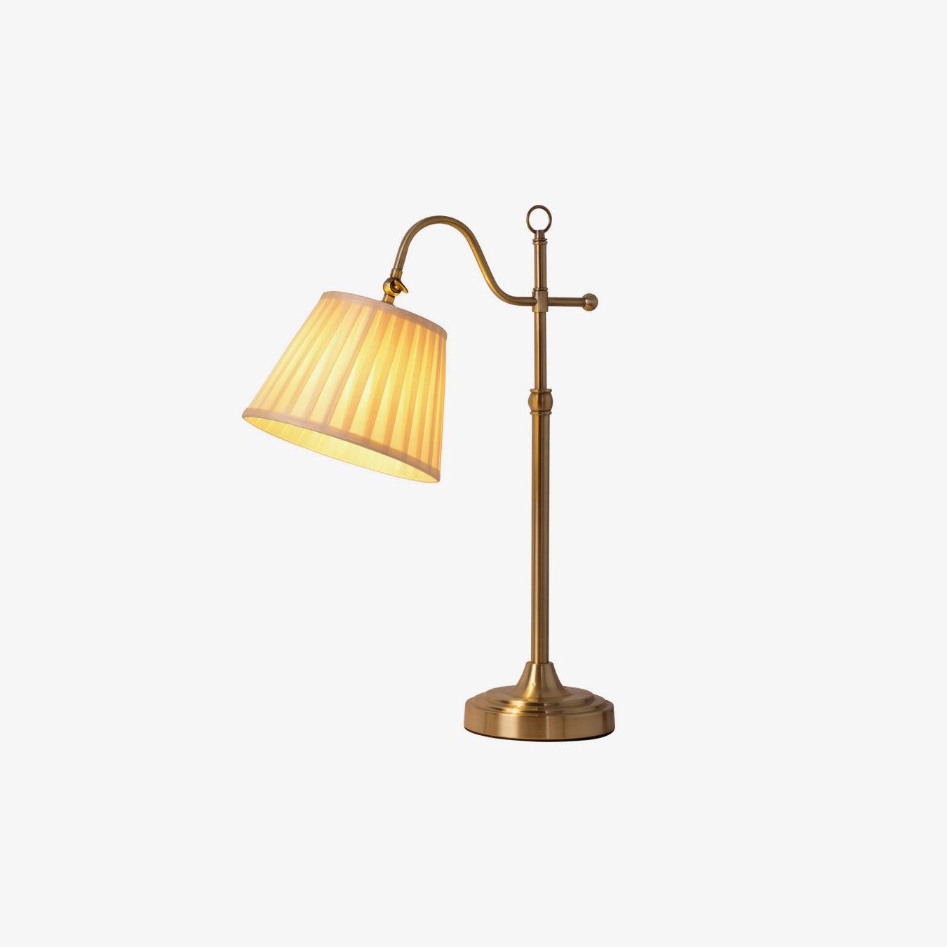 Traditional Antique Brass Table Lamp with Pleated Cream Shade and Adjustable Height