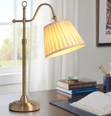 Traditional Antique Brass Table Lamp with Pleated Cream Shade and Adjustable Height