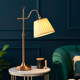 Traditional Antique Brass Table Lamp with Pleated Cream Shade and Adjustable Height