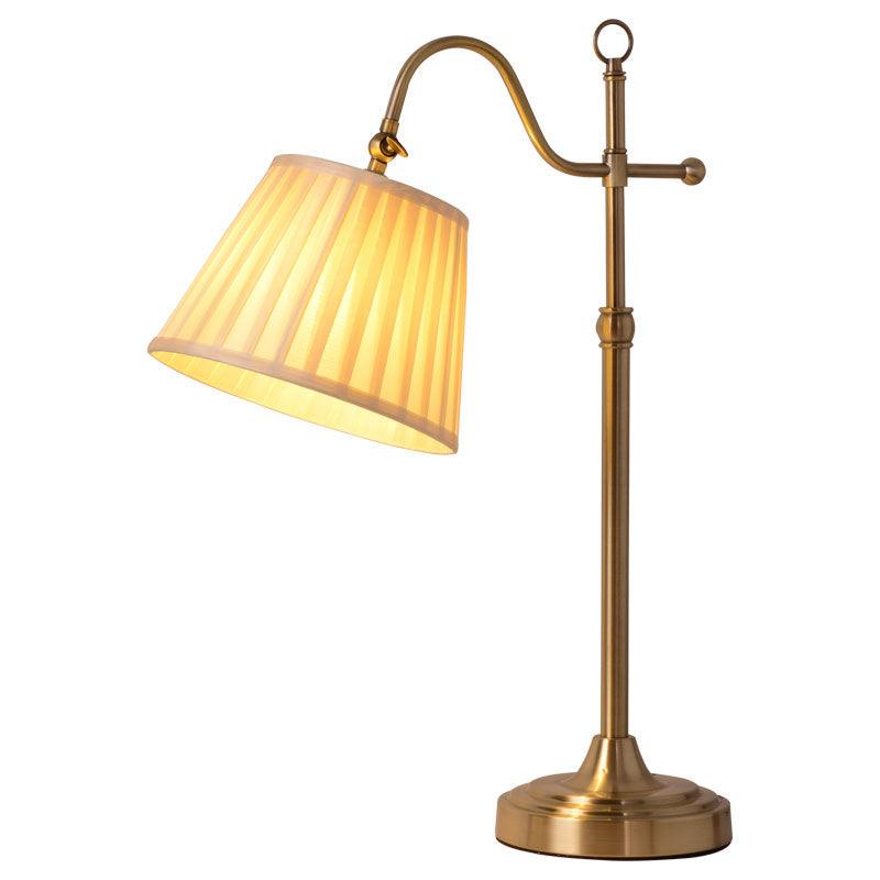 Traditional Antique Brass Table Lamp with Pleated Cream Shade and Adjustable Height