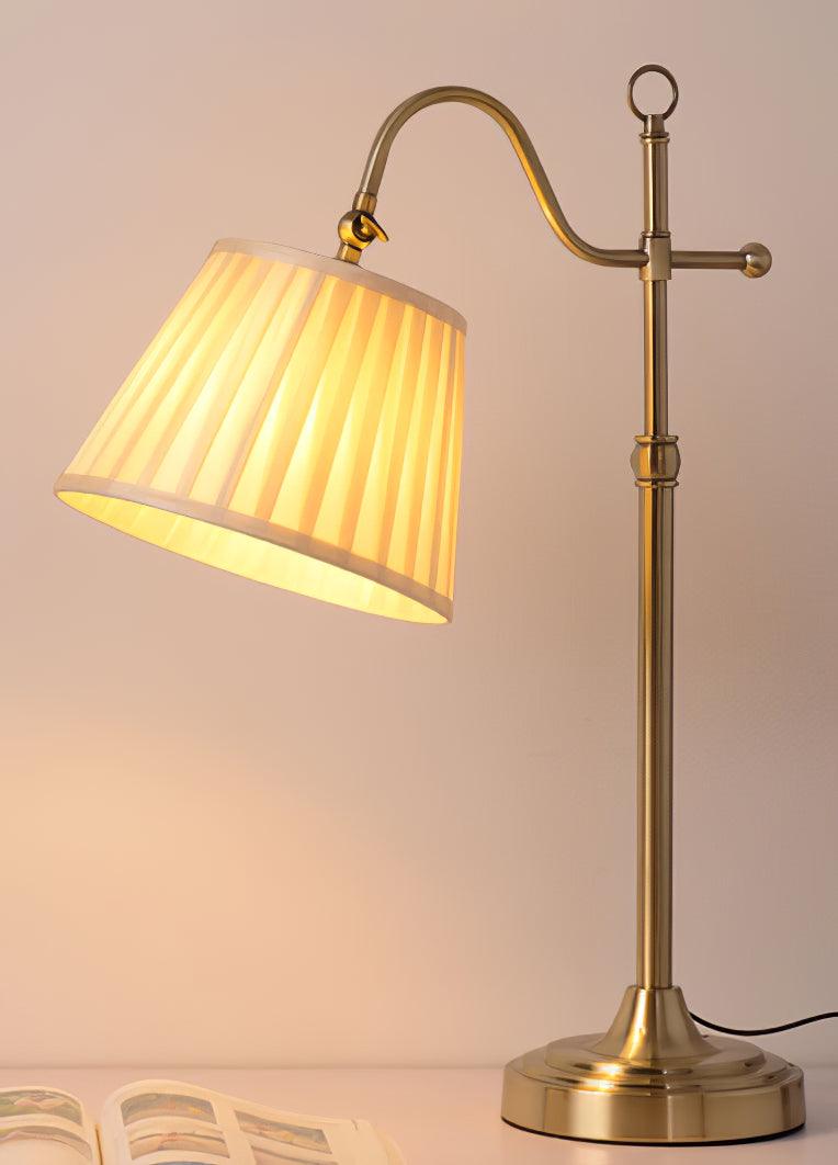 Traditional Antique Brass Table Lamp with Pleated Cream Shade and Adjustable Height