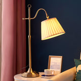 Traditional Antique Brass Table Lamp with Pleated Cream Shade and Adjustable Height