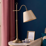 Traditional Antique Brass Table Lamp with Pleated Cream Shade and Adjustable Height