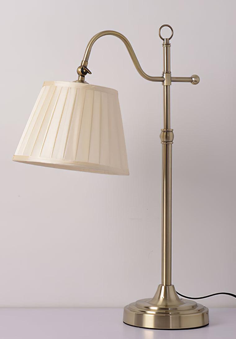 Traditional Antique Brass Table Lamp with Pleated Cream Shade and Adjustable Height