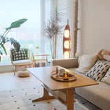 Modern Coastal Teak Wood Surfboard LED Floor Lamp with Marble Base