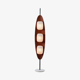Modern Coastal Teak Wood Surfboard LED Floor Lamp with Marble Base