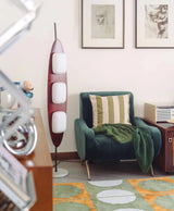 Modern Coastal Teak Wood Surfboard LED Floor Lamp with Marble Base