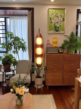 Modern Coastal Teak Wood Surfboard LED Floor Lamp with Marble Base