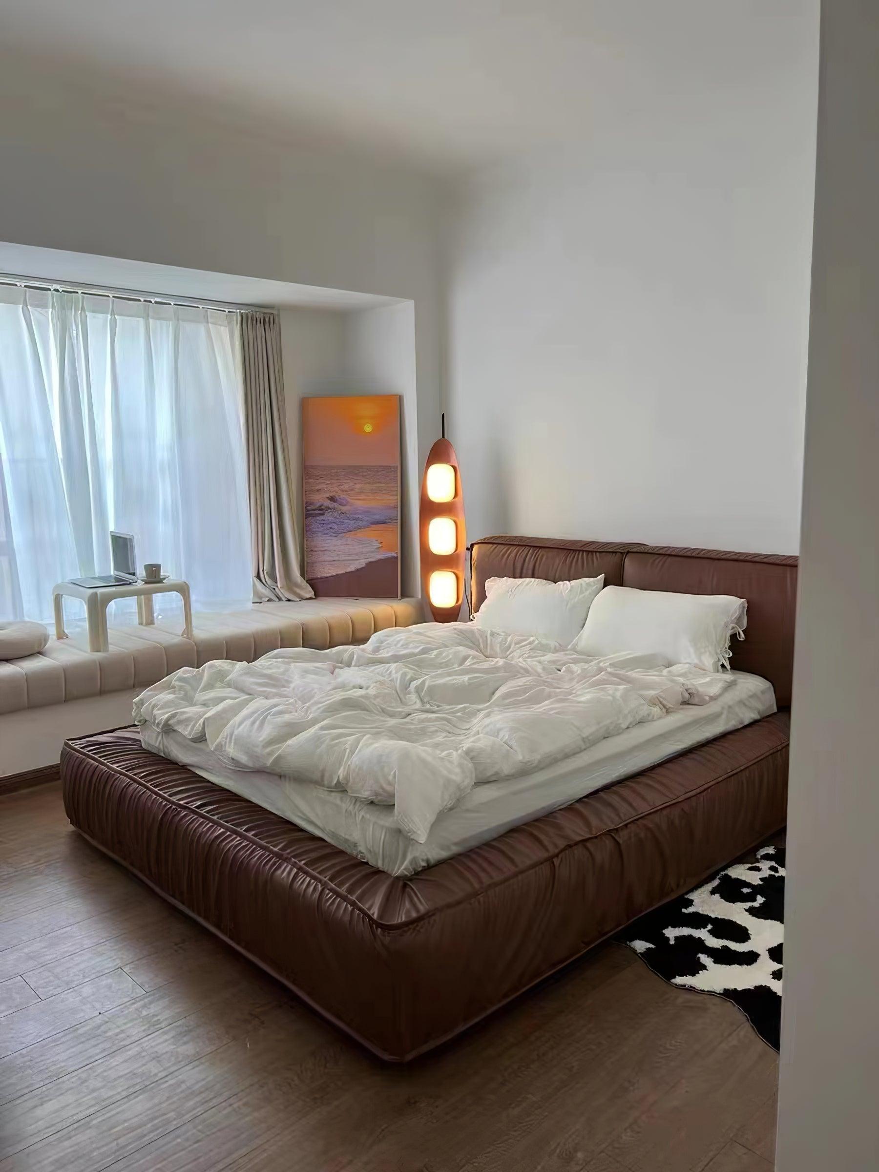 Modern Coastal Teak Wood Surfboard LED Floor Lamp with Marble Base