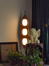 Modern Coastal Teak Wood Surfboard LED Floor Lamp with Marble Base