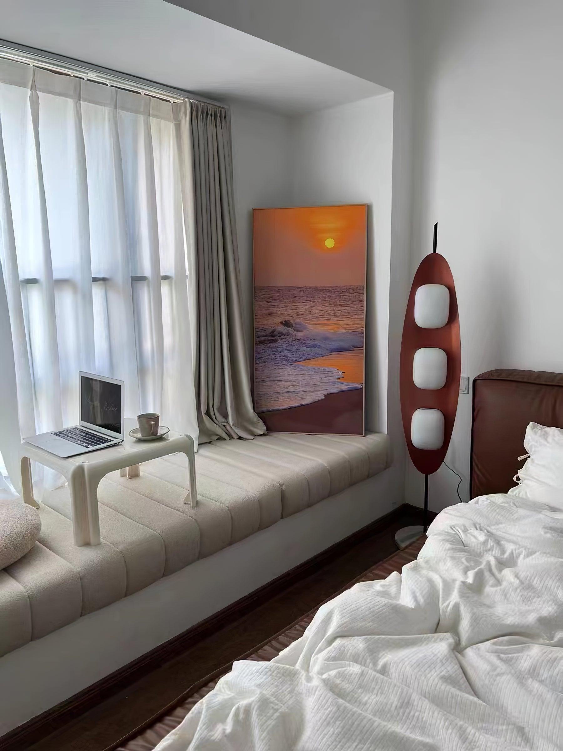 Modern Coastal Teak Wood Surfboard LED Floor Lamp with Marble Base