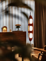 Modern Coastal Teak Wood Surfboard LED Floor Lamp with Marble Base