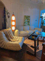 Modern Coastal Teak Wood Surfboard LED Floor Lamp with Marble Base