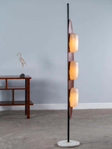 Modern Coastal Teak Wood Surfboard LED Floor Lamp with Marble Base
