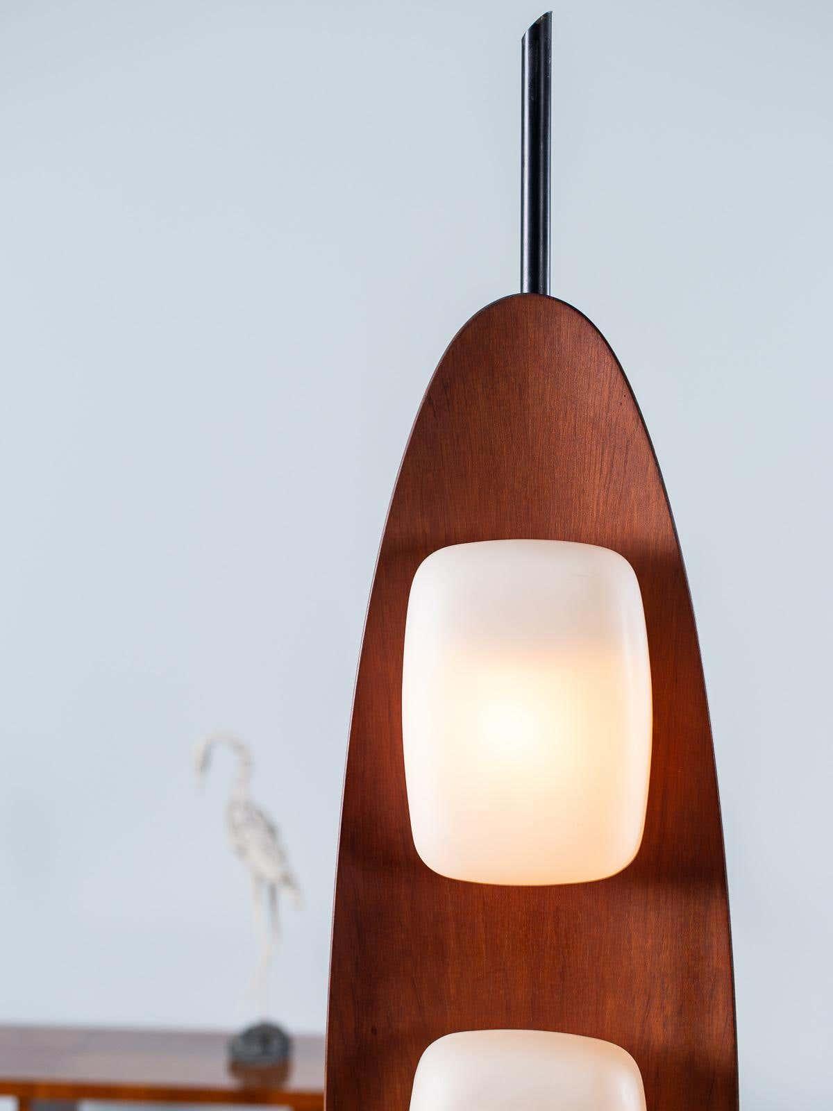 Modern Coastal Teak Wood Surfboard LED Floor Lamp with Marble Base