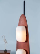 Modern Coastal Teak Wood Surfboard LED Floor Lamp with Marble Base