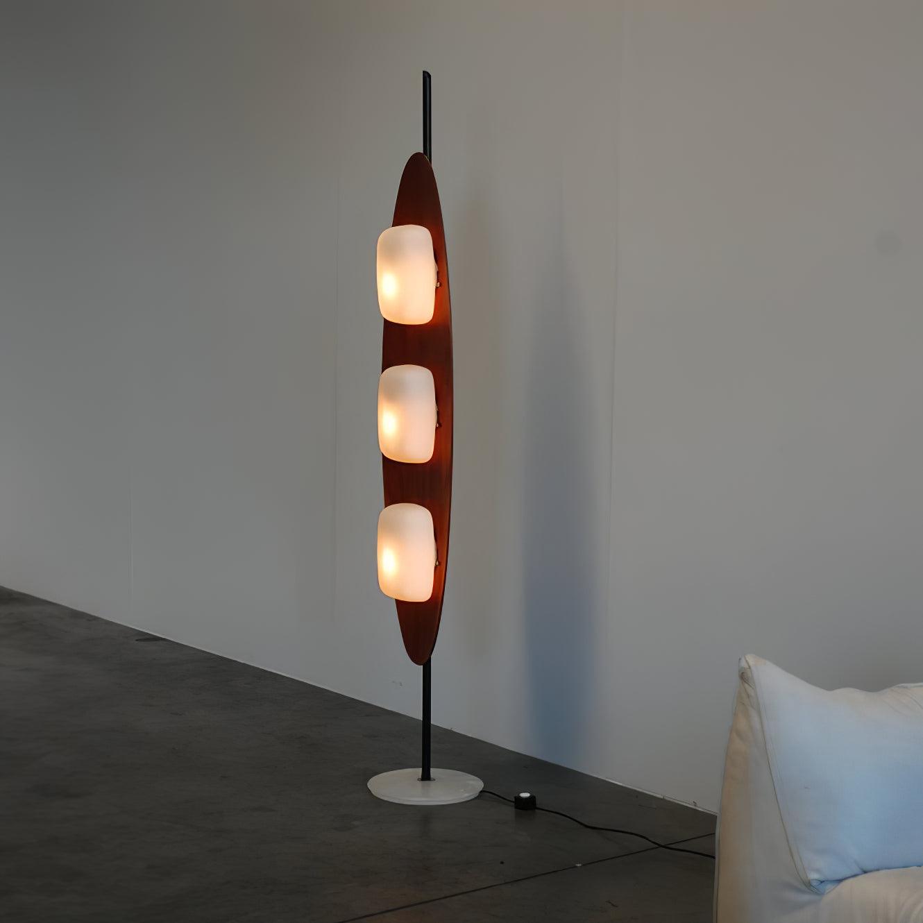 Modern Coastal Teak Wood Surfboard LED Floor Lamp with Marble Base