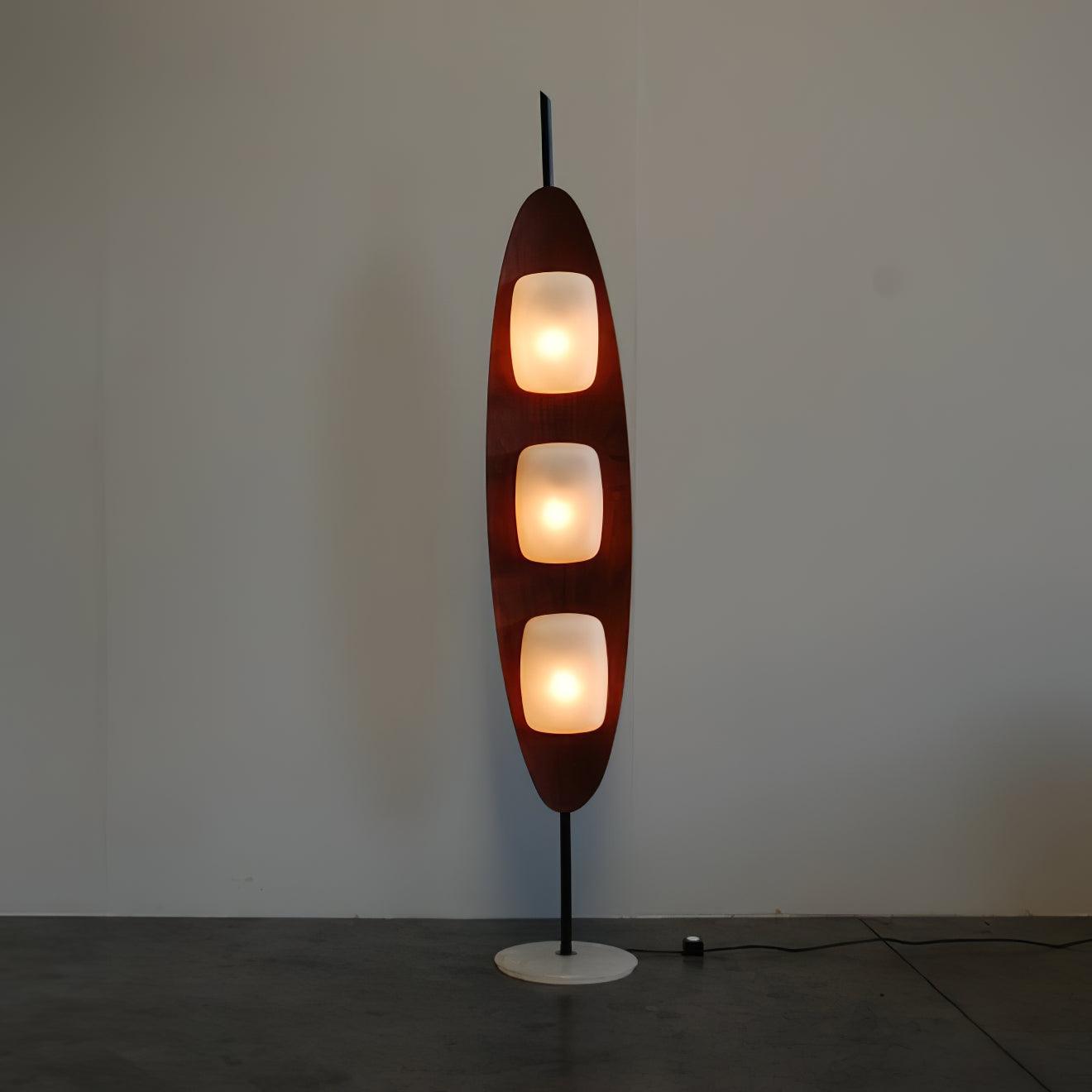 Modern Coastal Teak Wood Surfboard LED Floor Lamp with Marble Base