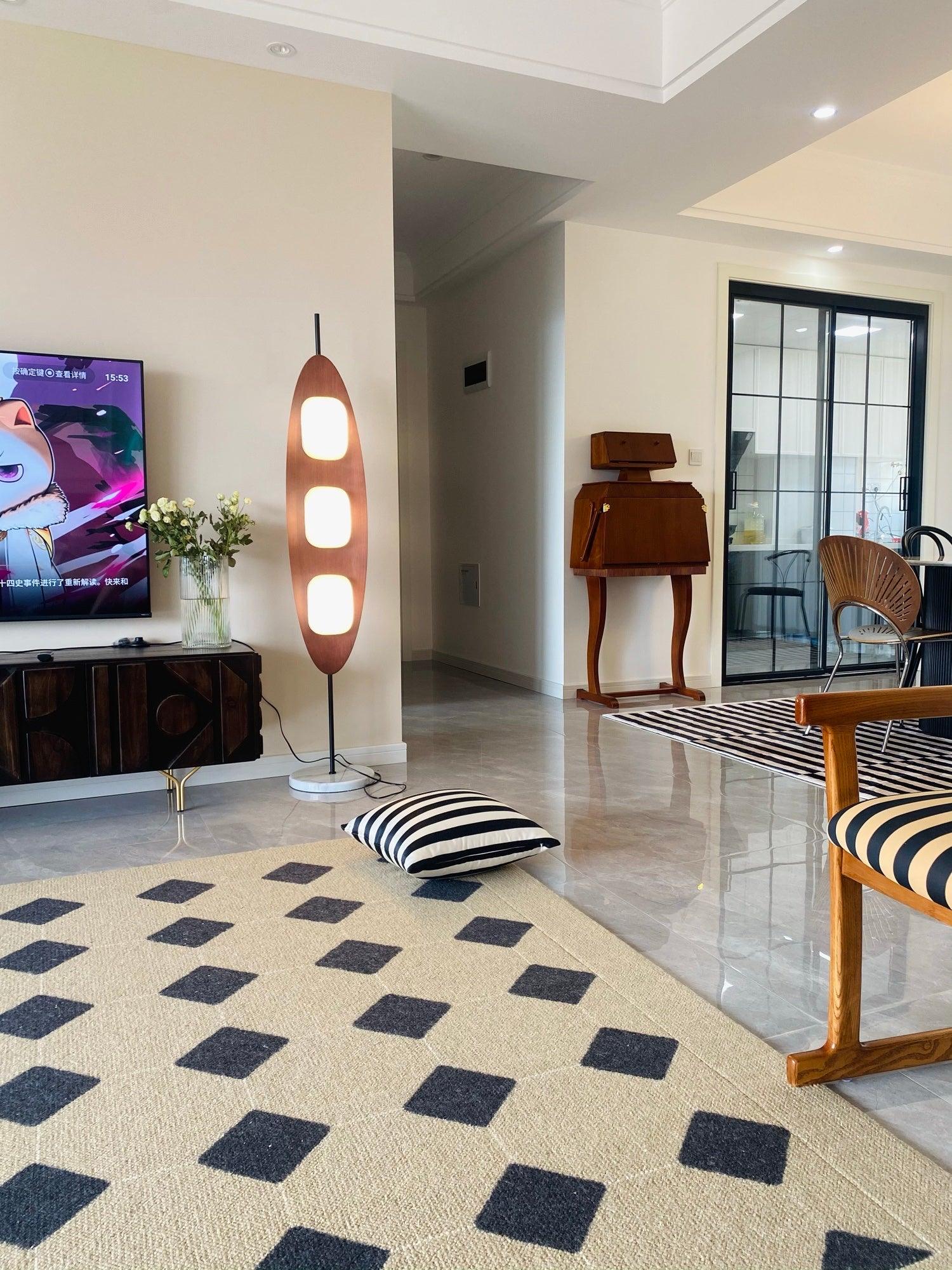 Modern Coastal Teak Wood Surfboard LED Floor Lamp with Marble Base