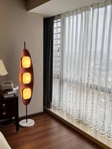 Modern Coastal Teak Wood Surfboard LED Floor Lamp with Marble Base