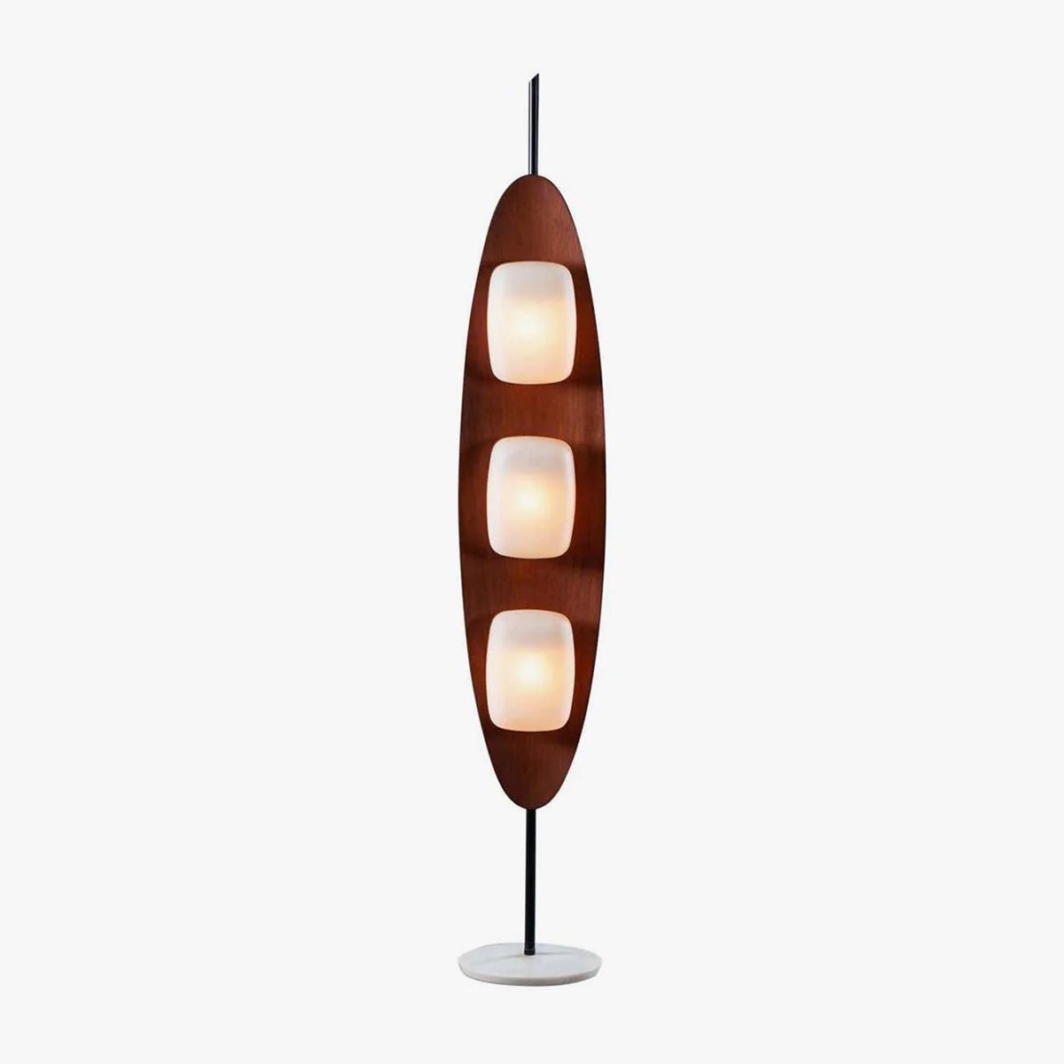 Modern Coastal Teak Wood Surfboard LED Floor Lamp with Marble Base