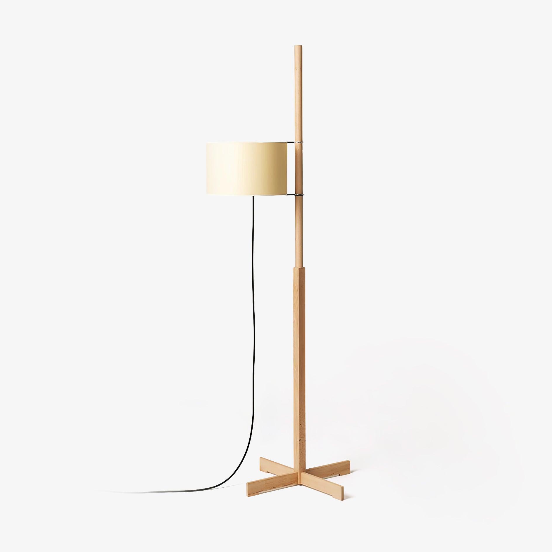 Modern Slim Silhouette Floor Lamp with Geometric Wood Base and White Fabric Shade