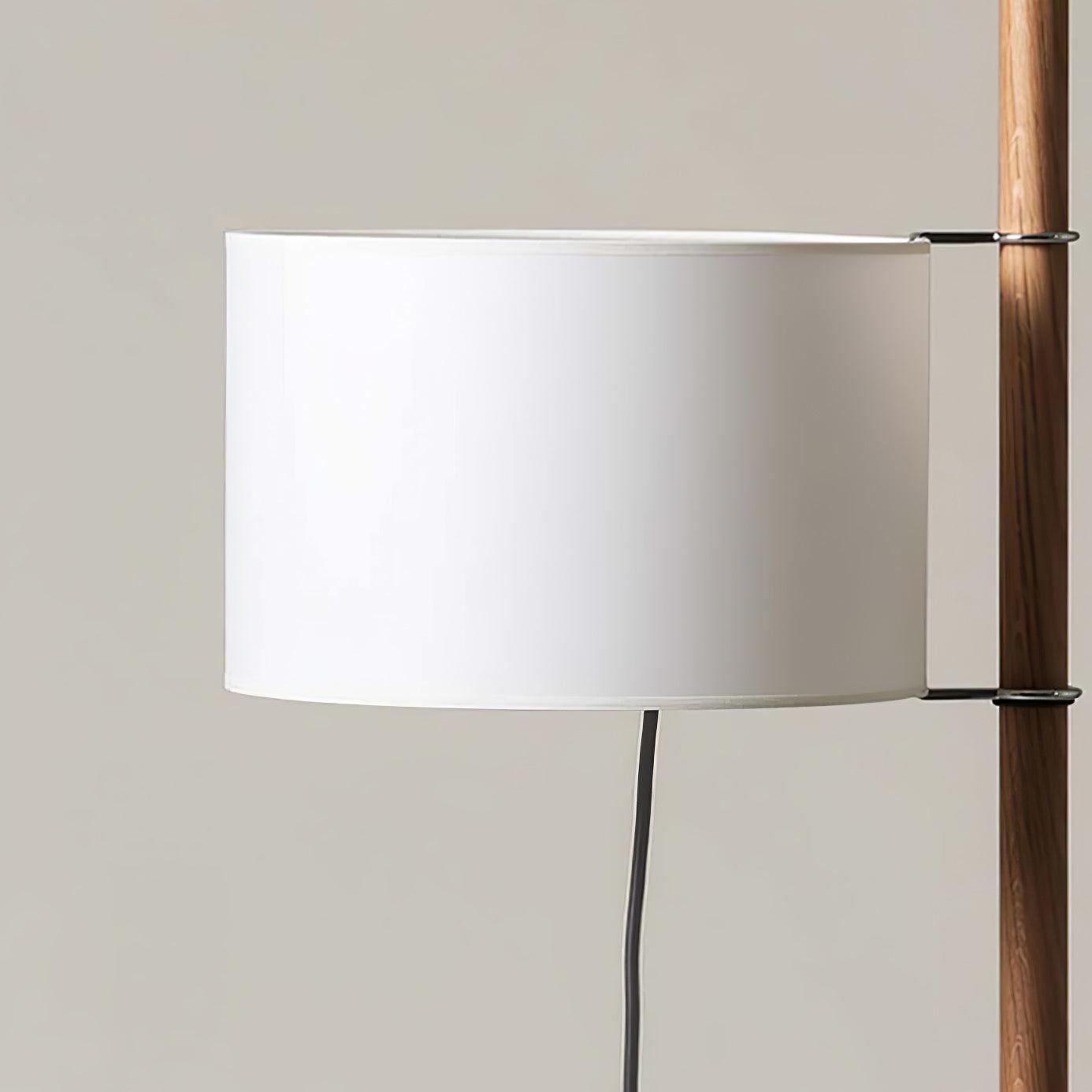 Modern Slim Silhouette Floor Lamp with Geometric Wood Base and White Fabric Shade