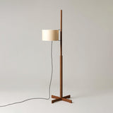 Modern Slim Silhouette Floor Lamp with Geometric Wood Base and White Fabric Shade
